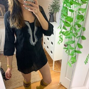 NWT Old Navy Black + Silver Embroidered Tunic Shirt Dress Swim Coverup Top Small